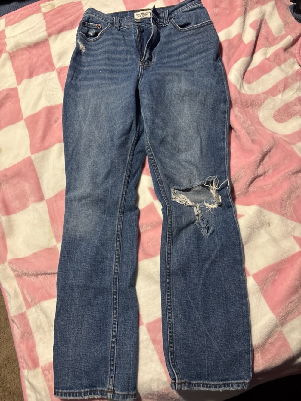 Abercrombie & Fitch Distressed Blue Straight-Leg Jeans